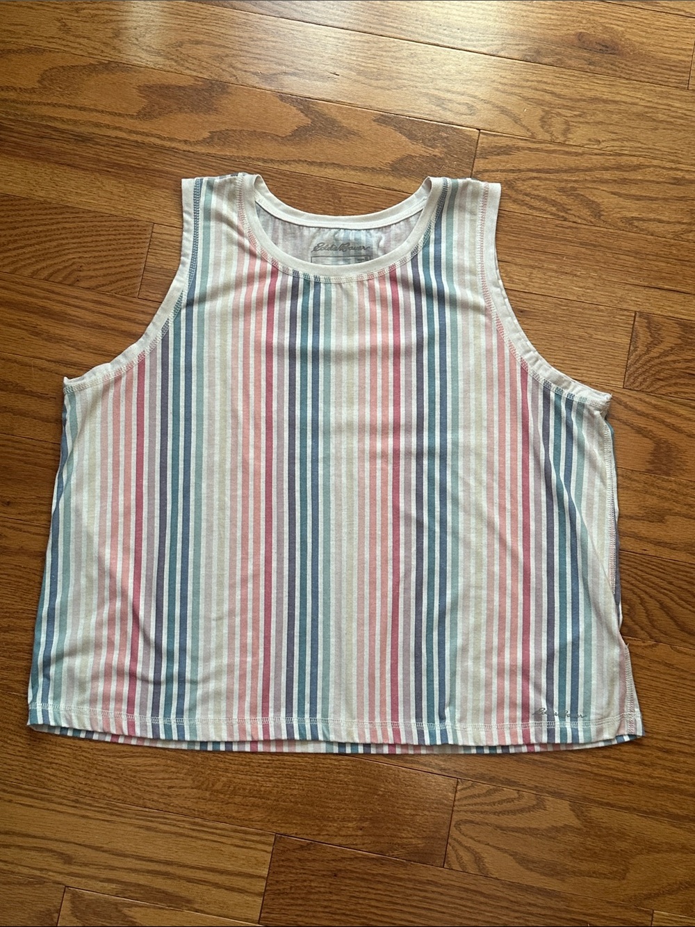 Eddie Bauer White Tank Top with Pink, Blue, Mint Stripes